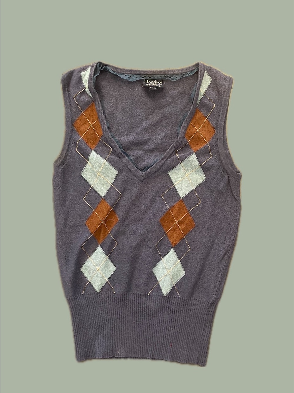 Y2K Argyle Sweater Vest - Navy blue V-Neck Knit Top